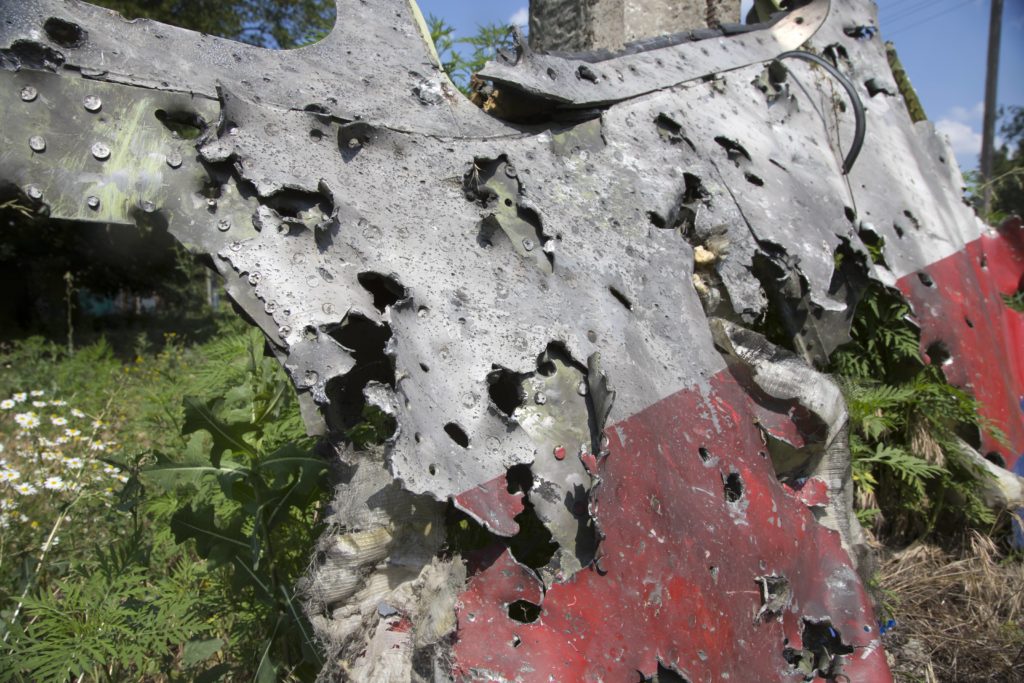 Detail of the shot-through cockpit of MH-17